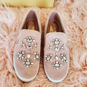 Michael Kors Keaton Embellished Pink Slip On Shoes